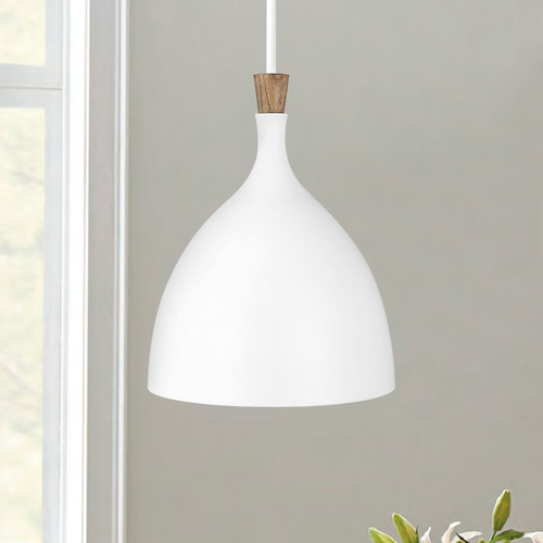 ED Ellen-DeGeneres Darwin Matte White & Natural Wood Pendant with Dome Shade