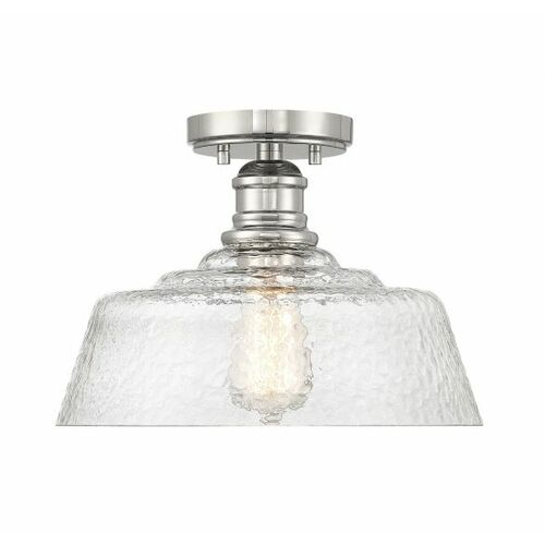 13-Inch Textured Glass Semi-Flush Mount in Polished Nickel by Meridian