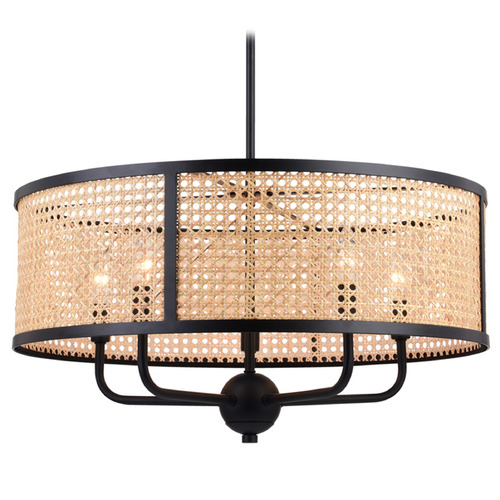 Vaxcel Lighting Berens Matte Black Pendant Light with Drum Shade