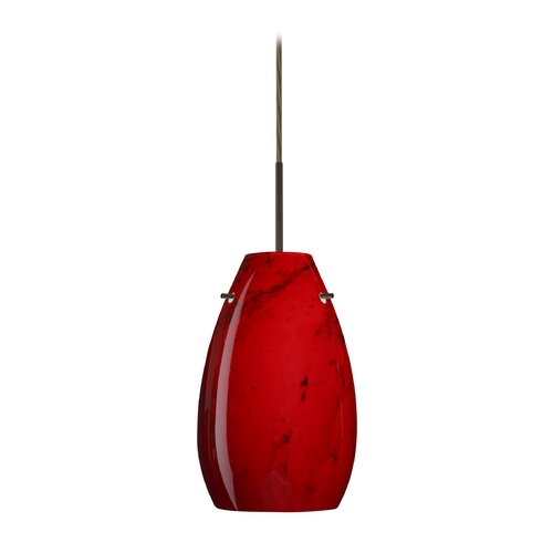 Besa Lighting Modern Pendant Light Red Glass Bronze by Besa Lighting 1JT-4126MA-BR