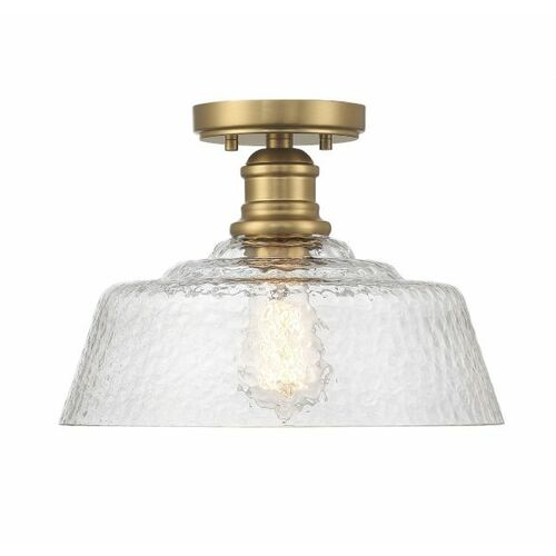 13-Inch Textured Glass Semi-Flush Mount in Natural Brass by Meridian