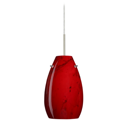 Besa Lighting Modern Pendant Light Red Glass Satin Nickel by Besa Lighting 1JT-4126MA-SN