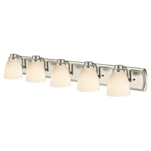 5-Light Bath Bar in Satin Nickel with White Art Glass