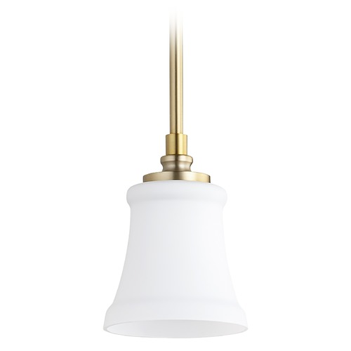 Rossington Aged Brass Mini Pendant with Bell Shade by Quorum Lighting