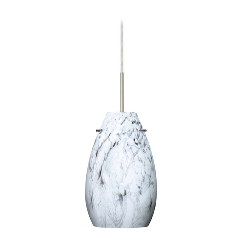 Modern Pendant Light Marble Grigio Glass Satin Nickel by Besa Lighting