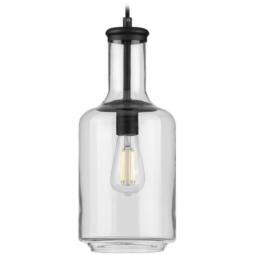 Progress Lighting Latrobe Matte Black Mini-Pendant Light with Cylindrical Shade