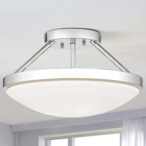 Hye 15-Inch Semi-Flush Mount in Chrome with White Glass