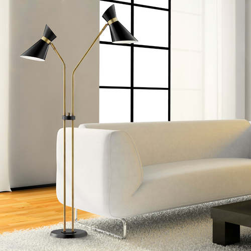 Jared Antique Brass Black Floor Lamp by Lite Source Lighting