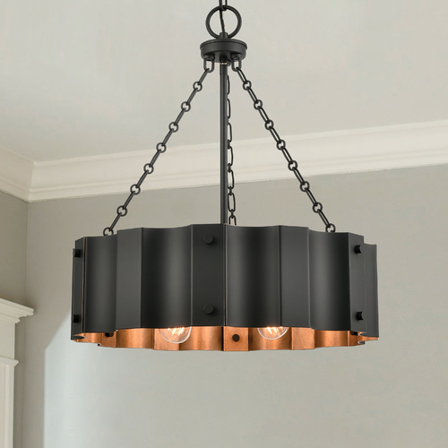 Elk Lighting Elk Lighting Clausten Black, Gold Pendant Light with Drum Shade 89077/4