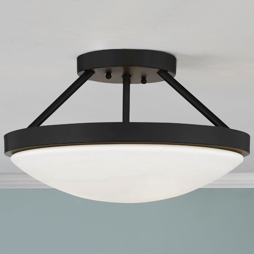 Hye 15-Inch Semi-Flush Mount in Bolivian Bronze with White Glass