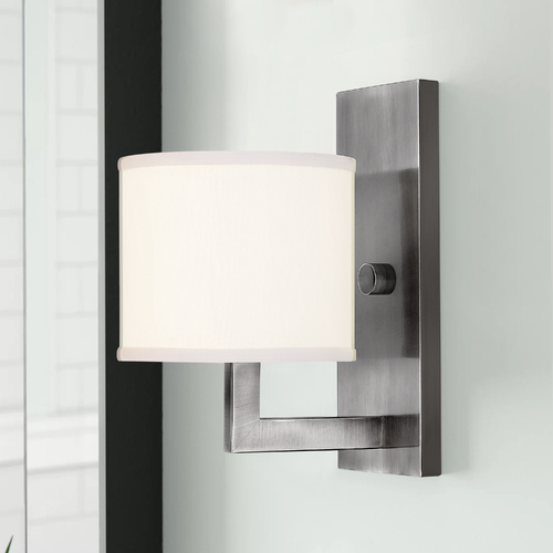 Modern Sconce Wall Light with White Shade in Antique Nickel by Hinkley Lighting