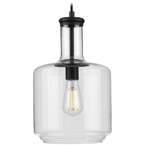 Progress Lighting Latrobe Matte Black Mini-Pendant Light with Cylindrical Shade