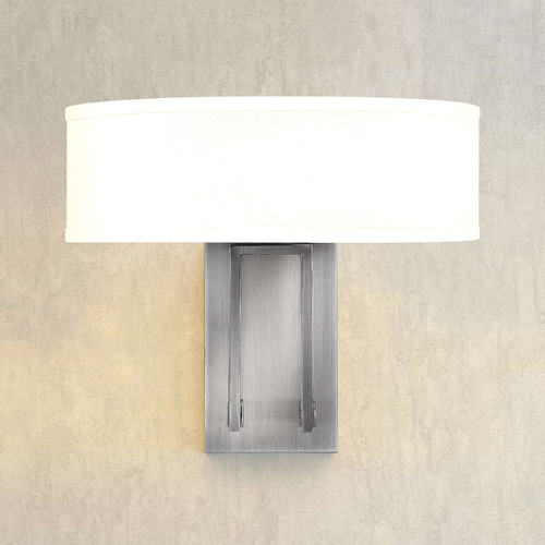 Modern Sconce Wall Light with White Shade in Antique Nickel by Hinkley Lighting