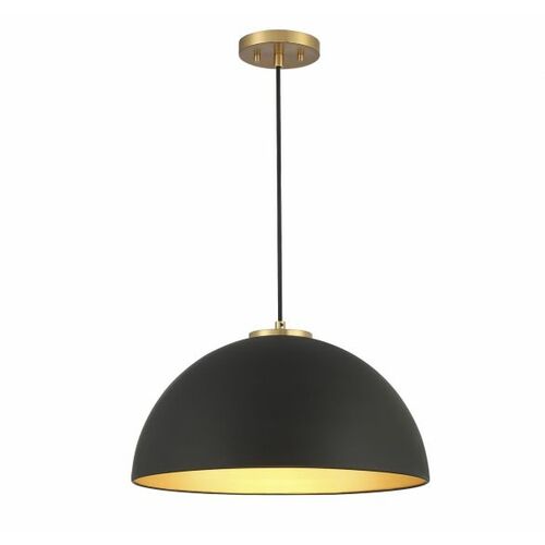 18-Inch Dome Pendant in Matte Black & Natural Brass by Meridian
