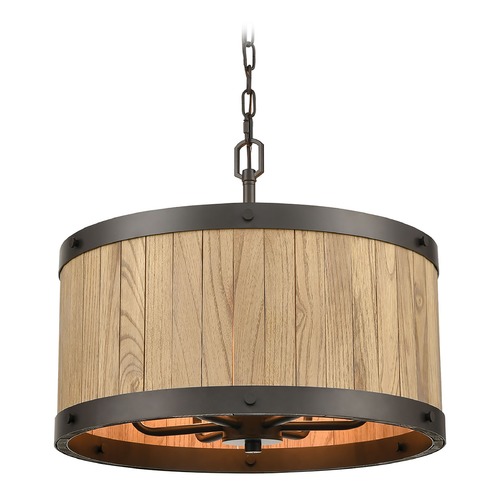 Elk Lighting Elk Lighting Wooden Barrel Oil Rubbed Bronze, Natural Wood Mini-Chandelier 33364/6