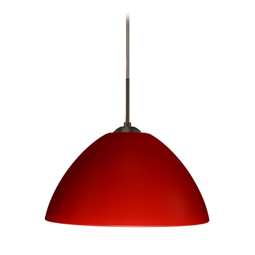 Modern Pendant Light Red Matte Glass Bronze by Besa Lighting