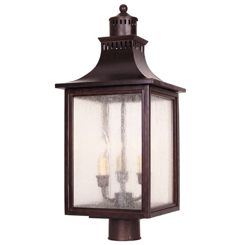 Pale Cream Seeded Glass Post Light Bronze Savoy House