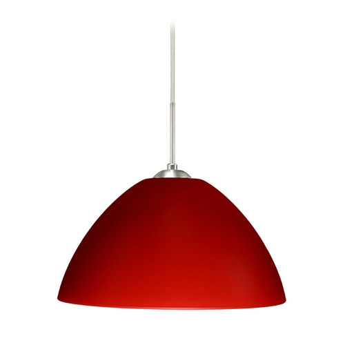 Besa Lighting Modern Pendant Light Red Matte Glass Satin Nickel by Besa Lighting 1JT-420131-SN