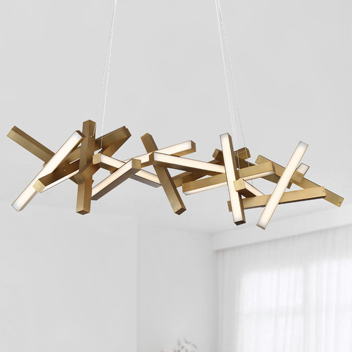 Chaos 72-Inch Linear LED Chandelier in Aged Brass by Modern Forms