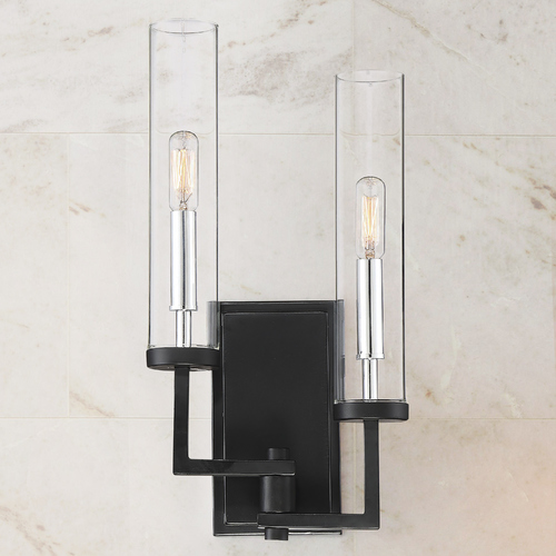 Folsom Double Wall Sconce in Black & Chrome by Savoy House