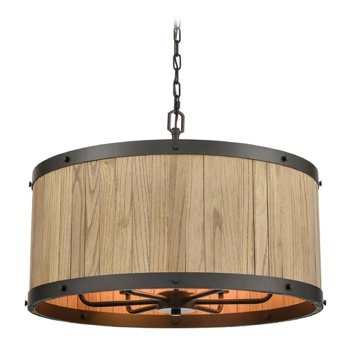 Elk Lighting Elk Lighting Wooden Barrel Oil Rubbed Bronze, Natural Wood Chandelier 33366/6