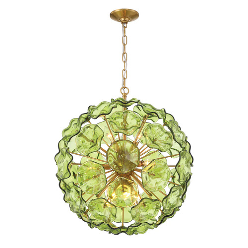 Crystorama Lighting Esme 9-Light Pendant in Aged Brass & Green by Crystorama Lighting ESM-4006-AG-GR