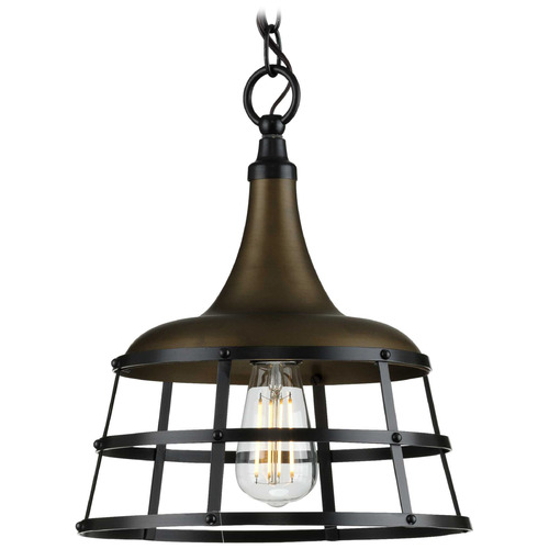 Progress Lighting Bastille Aged Brass & Black Pendant Light