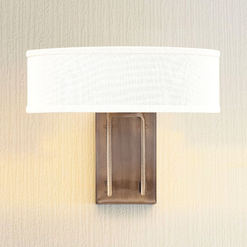 Modern Sconce Wall Light with White Shade in Brushed Bronze by Hinkley Lighting