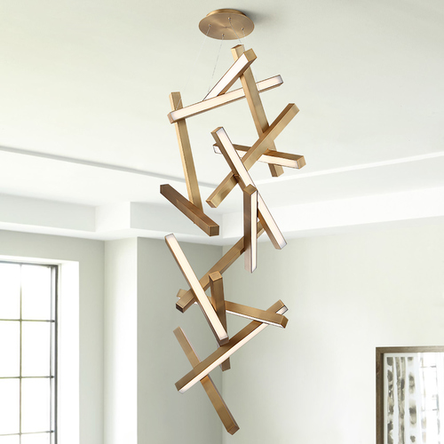 Chaos 75-Inch High LED Chandelier in Aged Brass by Modern Forms