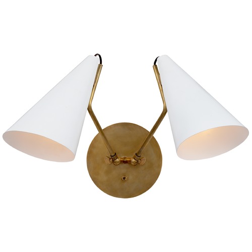 Visual Comfort Aerin Clemente Double Sconce in Brass & White by Visual Comfort ARN2059HABWHT