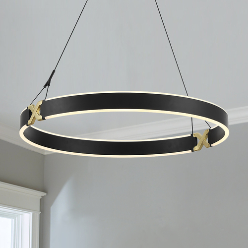 Recovery X 26-Inch LED Pendant in Coal & Satin Brass by George Kovacs