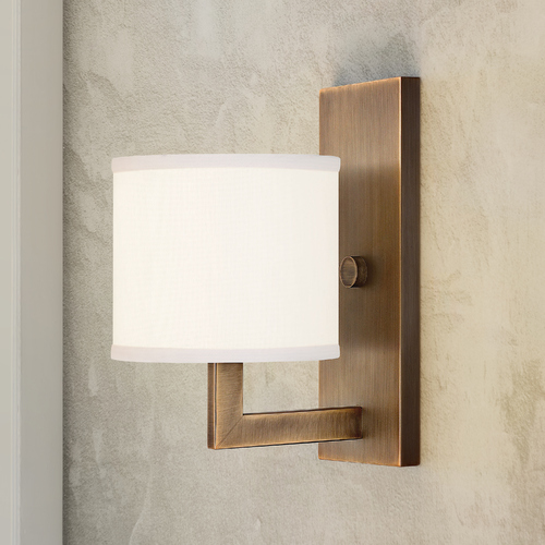 Hinkley Modern Sconce Wall Light with White Shade in Brushed Bronze Finish 3210BR