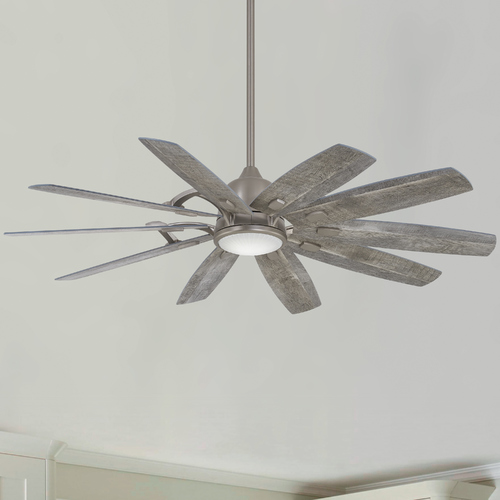 Minka Aire Barn 65-Inch LED Fan in Burnished Nickel with Savannah Gray Blades F864L-BNK