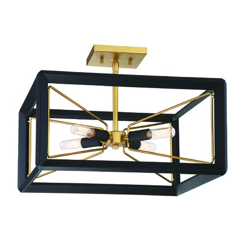 Sable Point Semi-Flush Mount in Black & Gold by Metropolitan Lighting