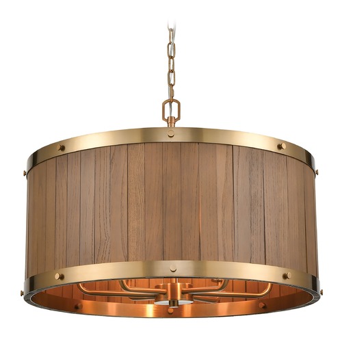 Elk Lighting Elk Lighting Wooden Barrel Satin Brass, Medium Oak Chandelier 33376/6