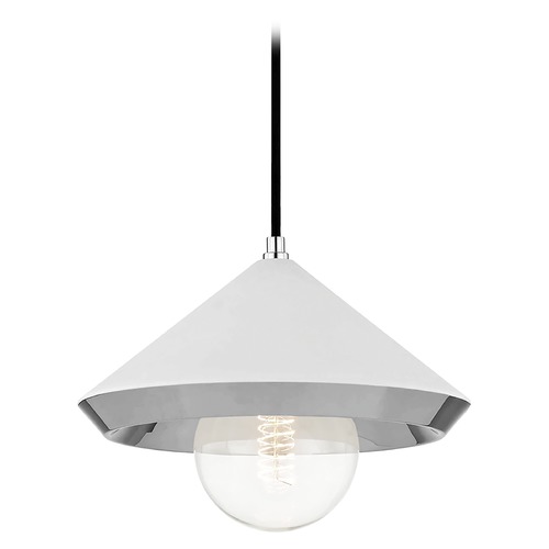 Mitzi by Hudson Valley Mid-Century Modern Pendant Light Polished Nickel Mitzi Marnie by Hudson Valley H139701L-PN/WH