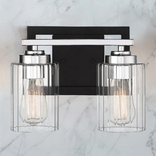 Savoy House Redmond 12-Inch Bath Light in Matte Black & Chrome with Ribbed Glass 8-2154-2-67