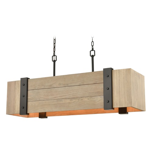 Elk Lighting Elk Lighting Wooden Crate Oil Rubbed Bronze, Natural Wood Island Light with Rectangle Shade 33386/5