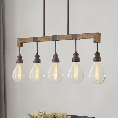 Hinkley Denton 36-Inch Industrial Iron & Vintage Walnut Linear Chandelier by Hinkley Lighting 3266IN