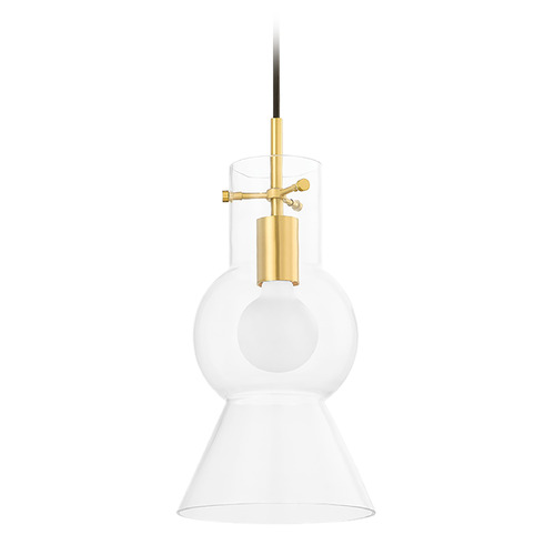 Mitzi Taylor Small Aged Brass Clear Glass Pendant