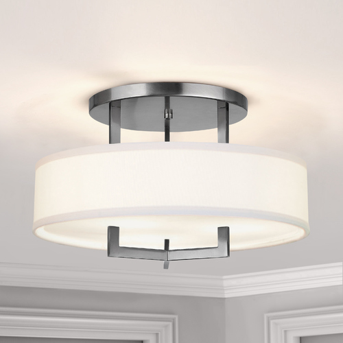 Modern Semi-Flushmount Light with White Shade in Antique Nickel by Hinkley Lighting