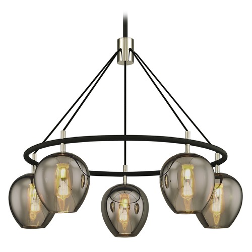 Troy Lighting Troy Lighting Iliad Carbide Black with Polished Nickel Pendant Light with Bowl / Dome Shade F6215