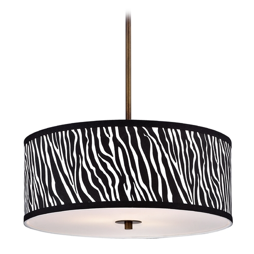 Design Classics Lighting Drum Pendant Light with Zebra Print Shade DCL 6528-604 SH9465