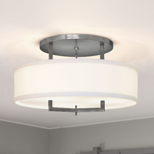 Modern Semi-Flushmount Light with White Shade in Antique Nickel Finih by Hinkley Lighting