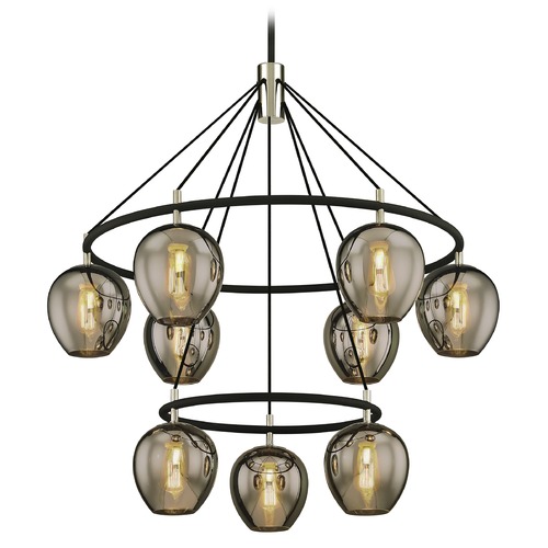 Troy Lighting Troy Lighting Iliad Carbide Black with Polished Nickel Pendant Light with Bowl / Dome Shade F6219