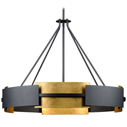 Progress Lighting Lowery Textured Black & Distressed Gold Pendant Light with Drum Shade