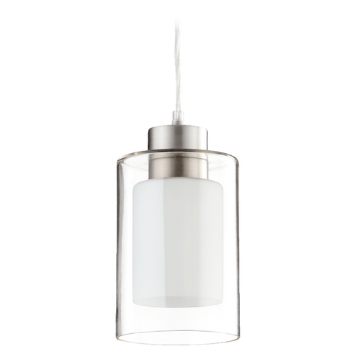 Quorum Lighting Satin Nickel Clear & White Mini Pendant with Cylindrical Shade by Quorum Lighting 882-165