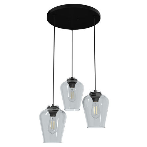 Hunter Fan Company Vidria Matte Black Multi-Light Pendant with Bowl / Dome Shade