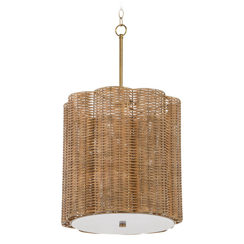 Cyan Design Bombora Natural Cane and Antique Brass Pendant Light with Scalloped Shade