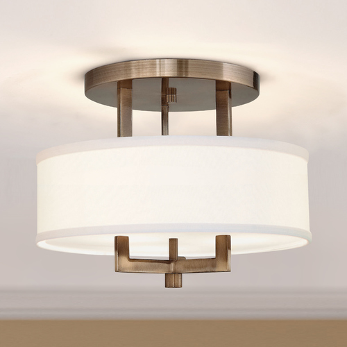 Modern Semi-Flushmount Light with White Shade in Brushed Bronze by Hinkley Lighting